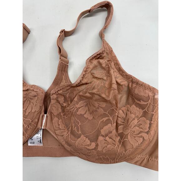 Glamorise Womens Brown Nude Lace Minimizer Bra Size 44C Sexy Underwire - Picture 3 of 5